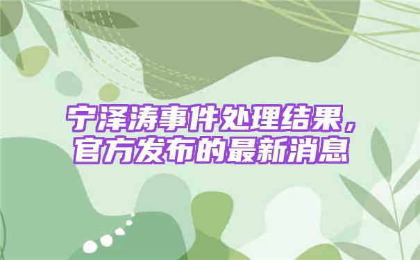 宁泽涛事件处理结果，官方发布的最新消息